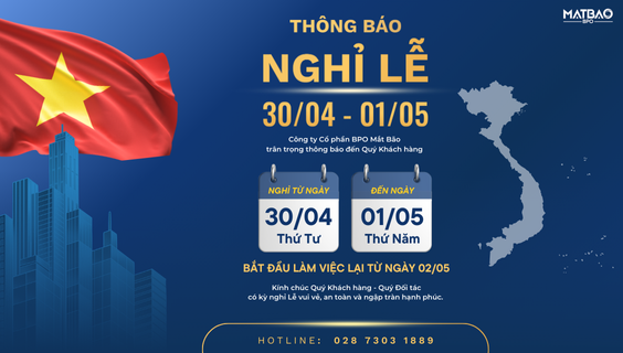 📢 THÔNG BÁO NGHỈ LỄ 30/04 & 01/05